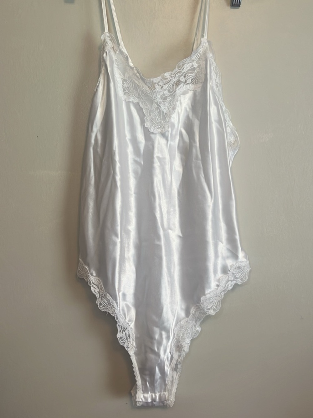 Victoria's Secret Gold Label Vintage White Satin Lace-Trim Teddy